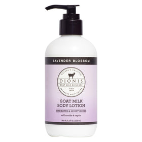 Dionis Lavender Blossom lotion bottle shows nourishing hydration and non-greasy finish