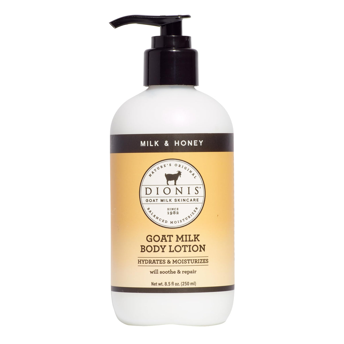 Dionis Goat Milk Body Lotion bottle with Milk & Honey scent for daily hydration.