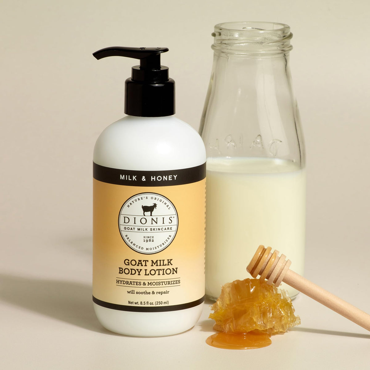 Close-up of Dionis lotion texture spreading evenly for silky skin.