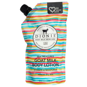 Dionis Goat Milk Sea Treasures refill bottle showing smooth, quick absorption benefits