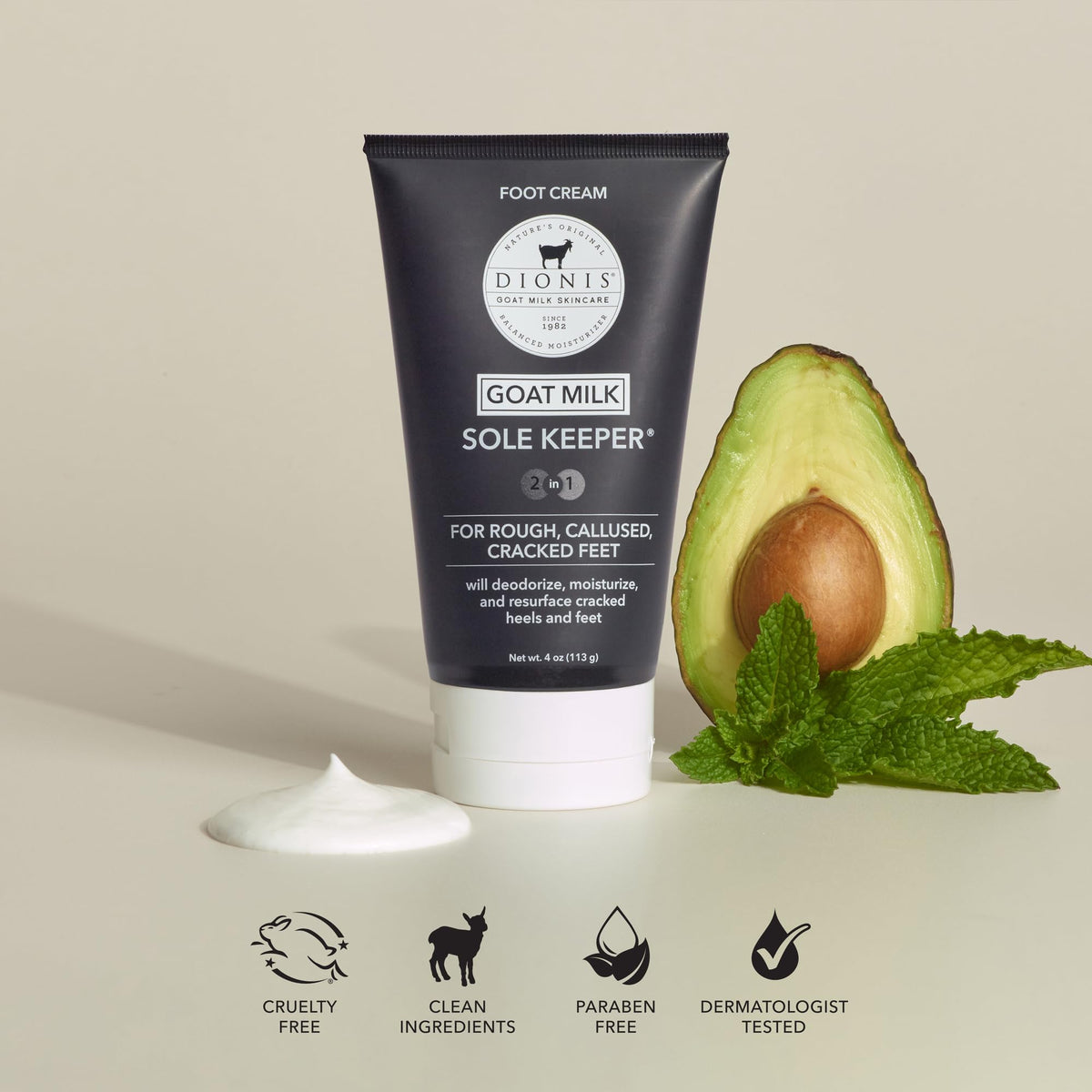 Dionis Sole Keeper application closeup shows quick absorption for smooth feet.