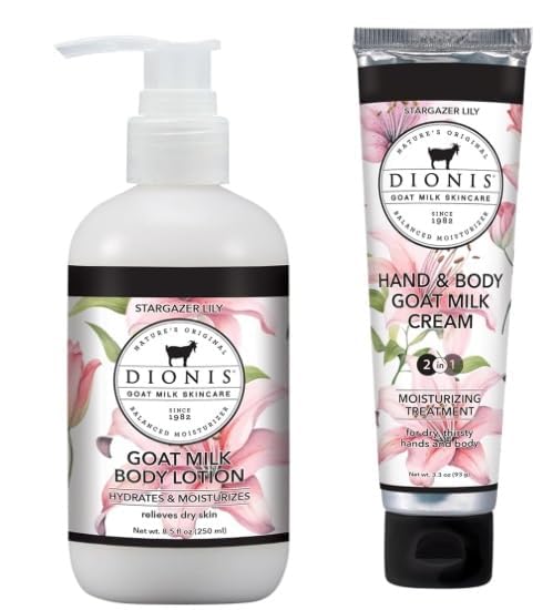 Dionis Goat Milk Stargazer Lily Hand Cream bottle delivers rich moisture for smooth, pampered hands
