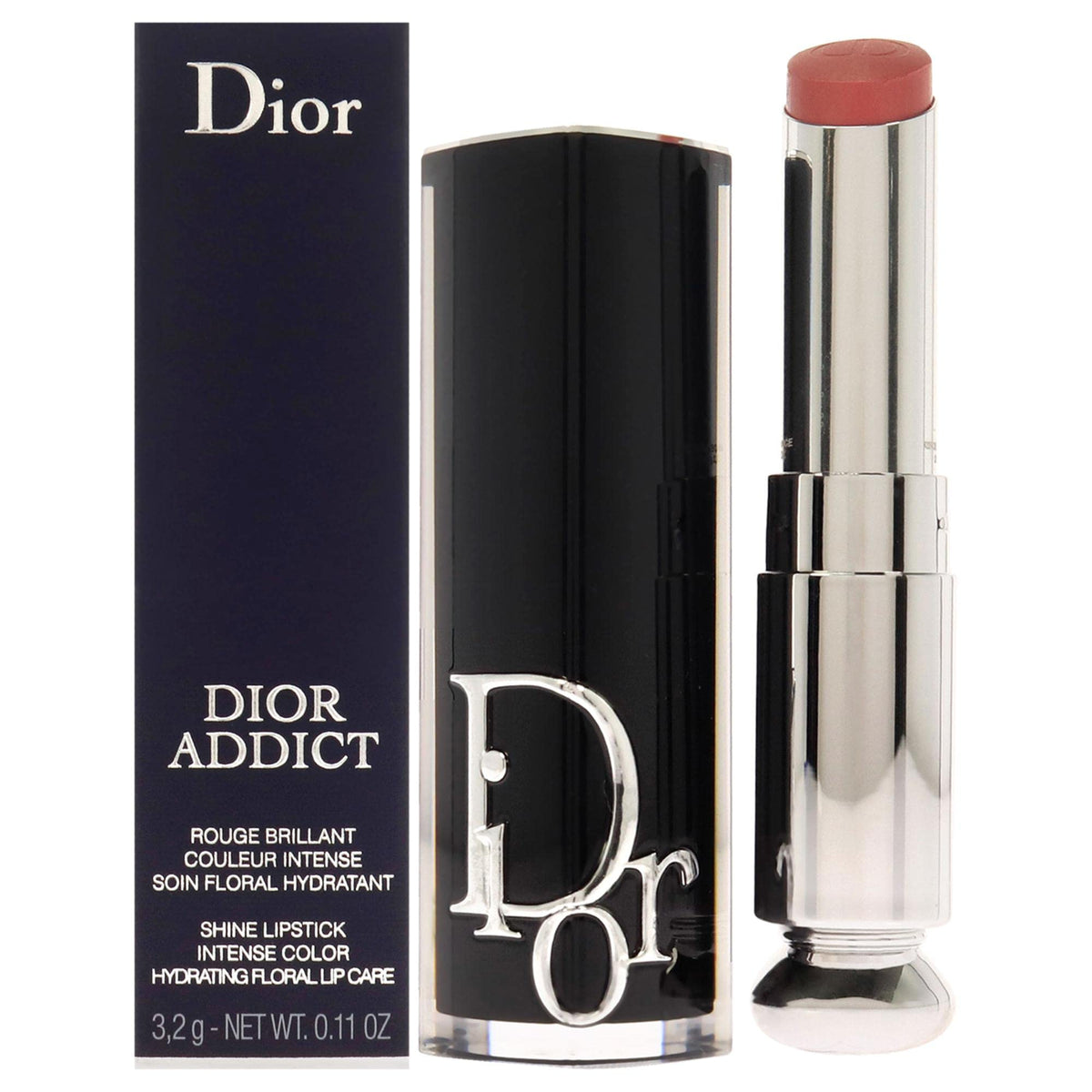 Dior Addict Hydrating Shine Lipstick Rose Des Vents close-up with radiant color.