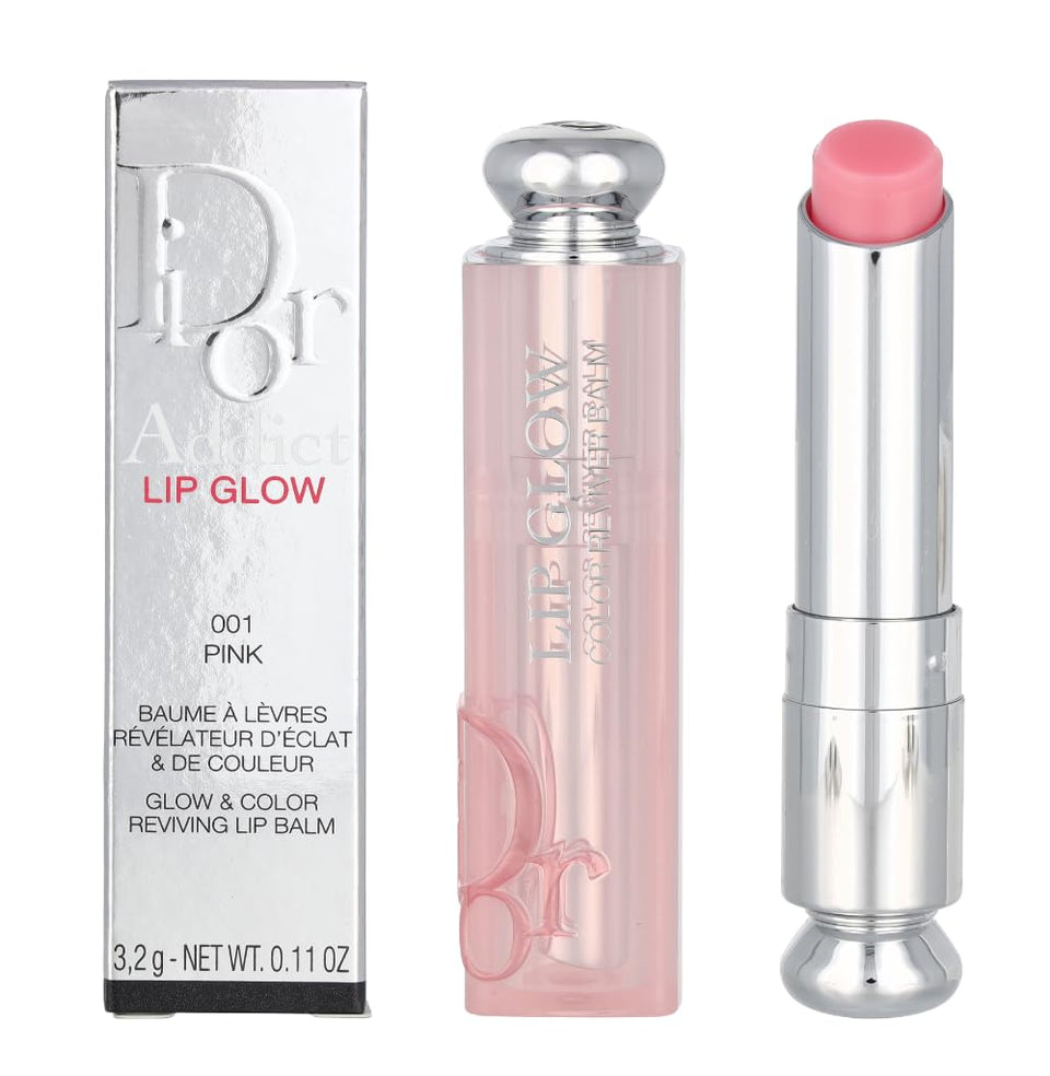 Dior Addict Lip Glow 001 Pink on lips with a soft, natural shine.