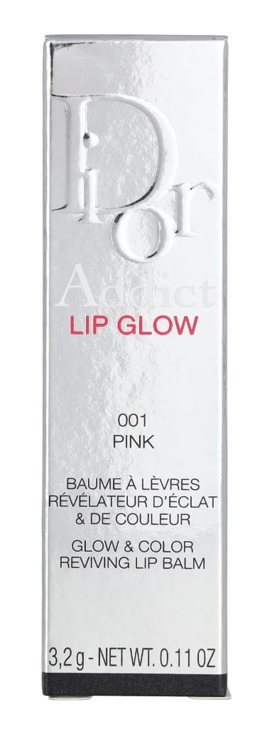 Dior Addict Lip Glow 001 Pink tube close-up shows color and texture.