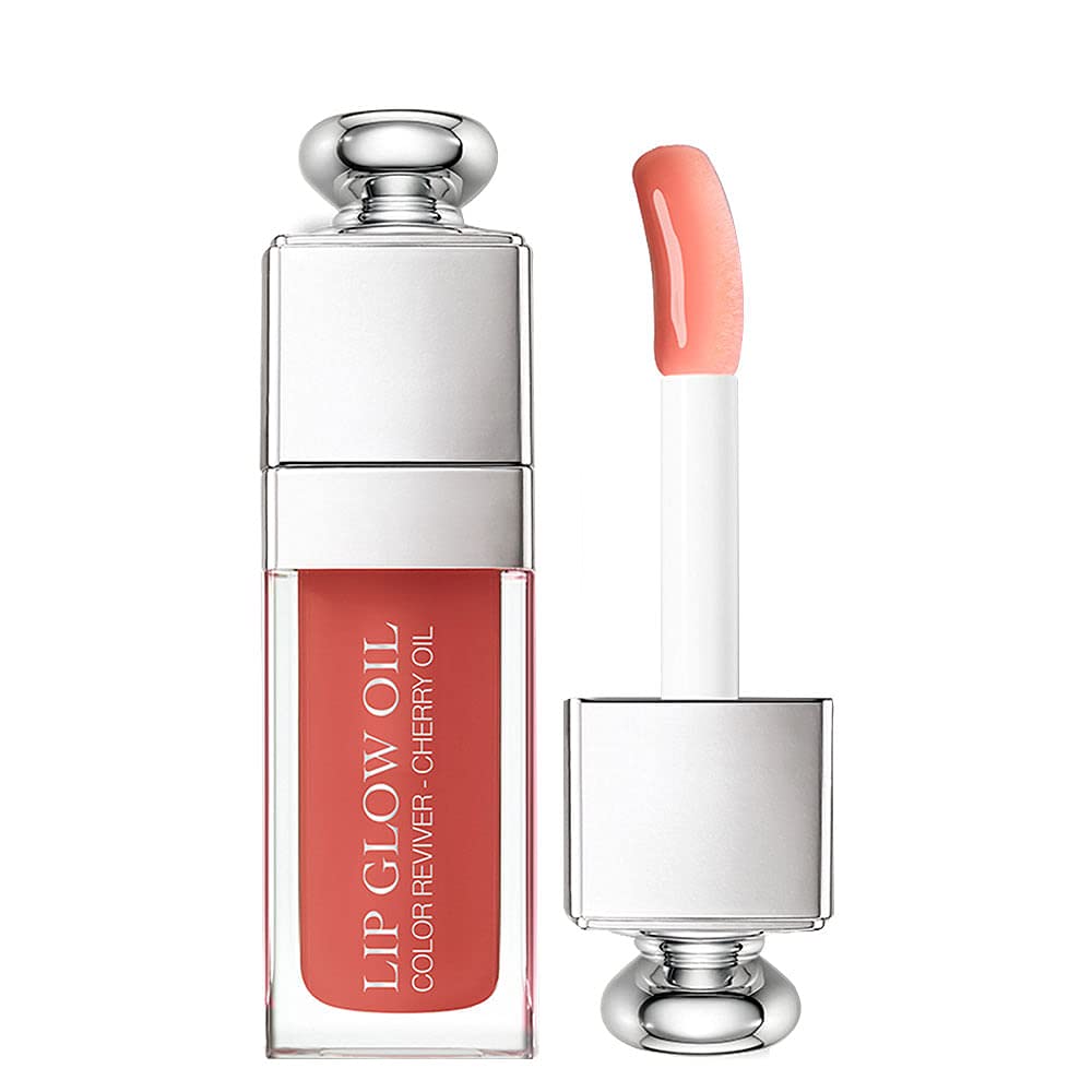 Dior Addict Lip Glow Oil 012 Rosewood bottle close-up showing the sleek packaging and gloss-ready shine
