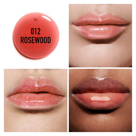 Dior Addict Lip Glow Oil 012 Rosewood on lips delivering a glossy, healthy look