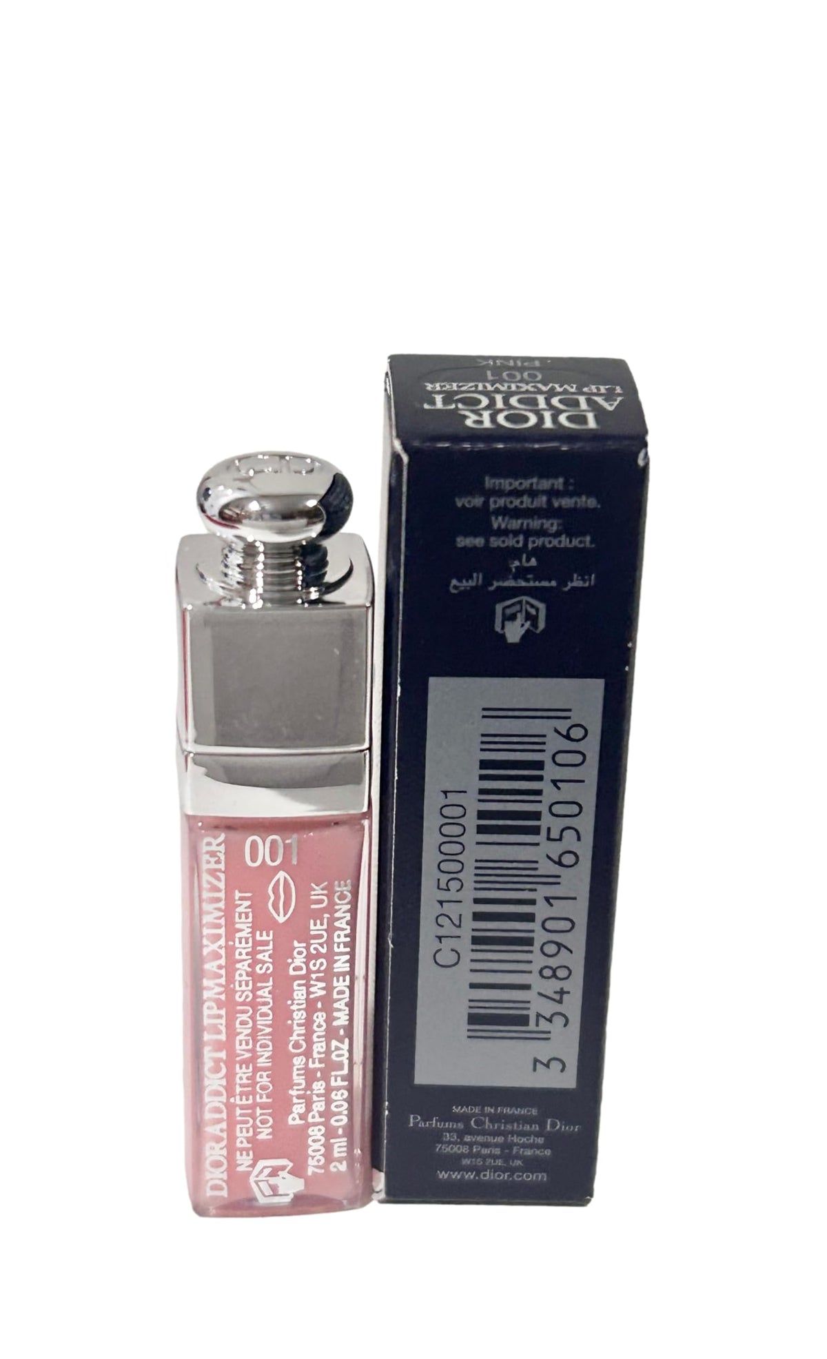 Dior Addict Lip Maximizer pink shade swatch illustrating shade #001.