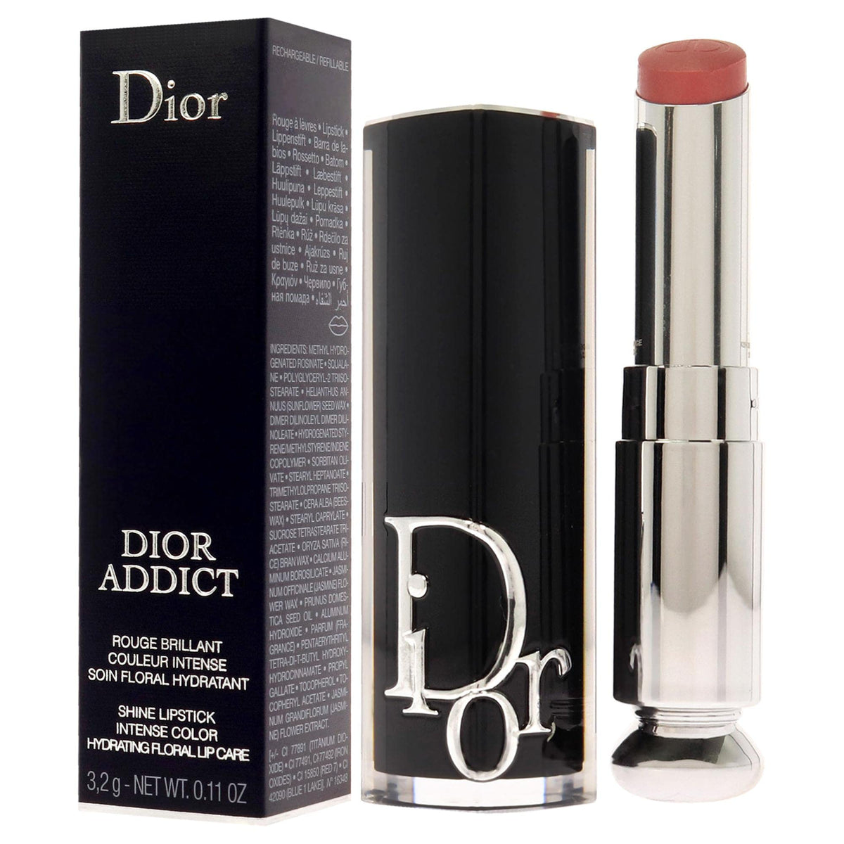 Dior Addict Rose Des Vents swatch showing color and shine.