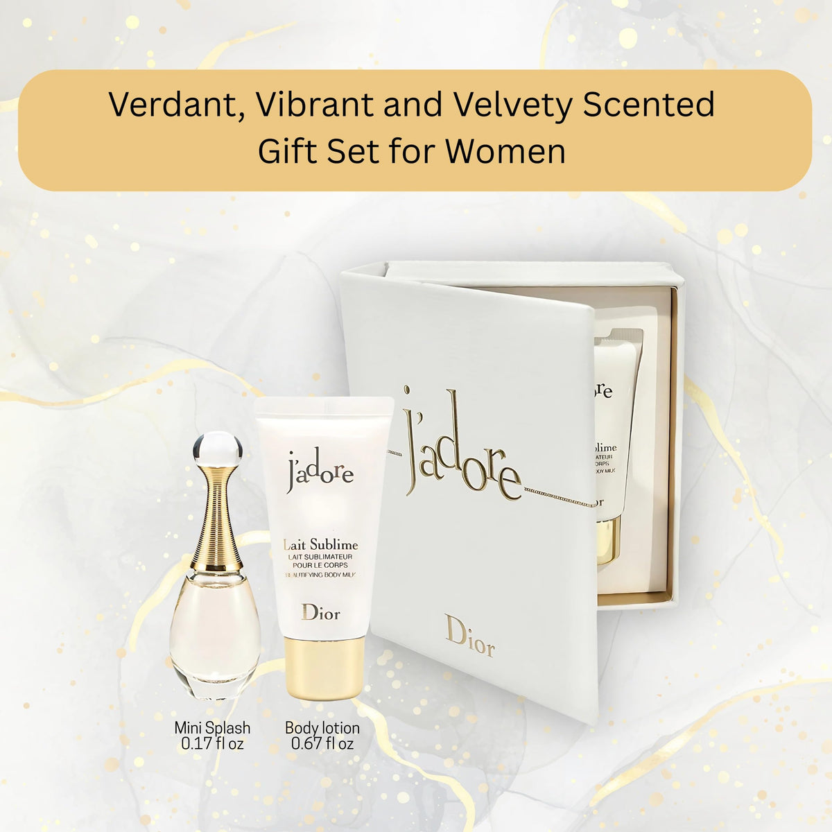 Dior J'adore gift set packaging highlighting premium gifting appeal.