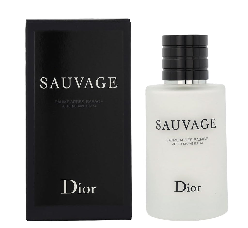 Dior Sauvage After Shave Balm bottle front shows premium packaging for a calm post-shave
