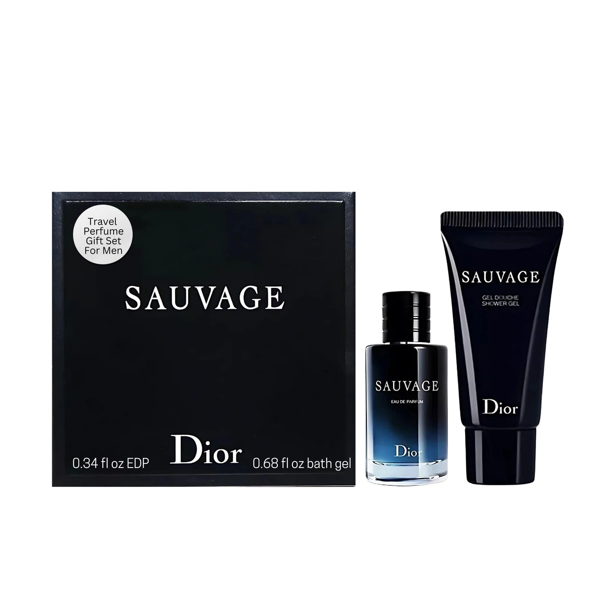 Dior Sauvage mini fragrance gift set front view, ideal for gifting or travel.