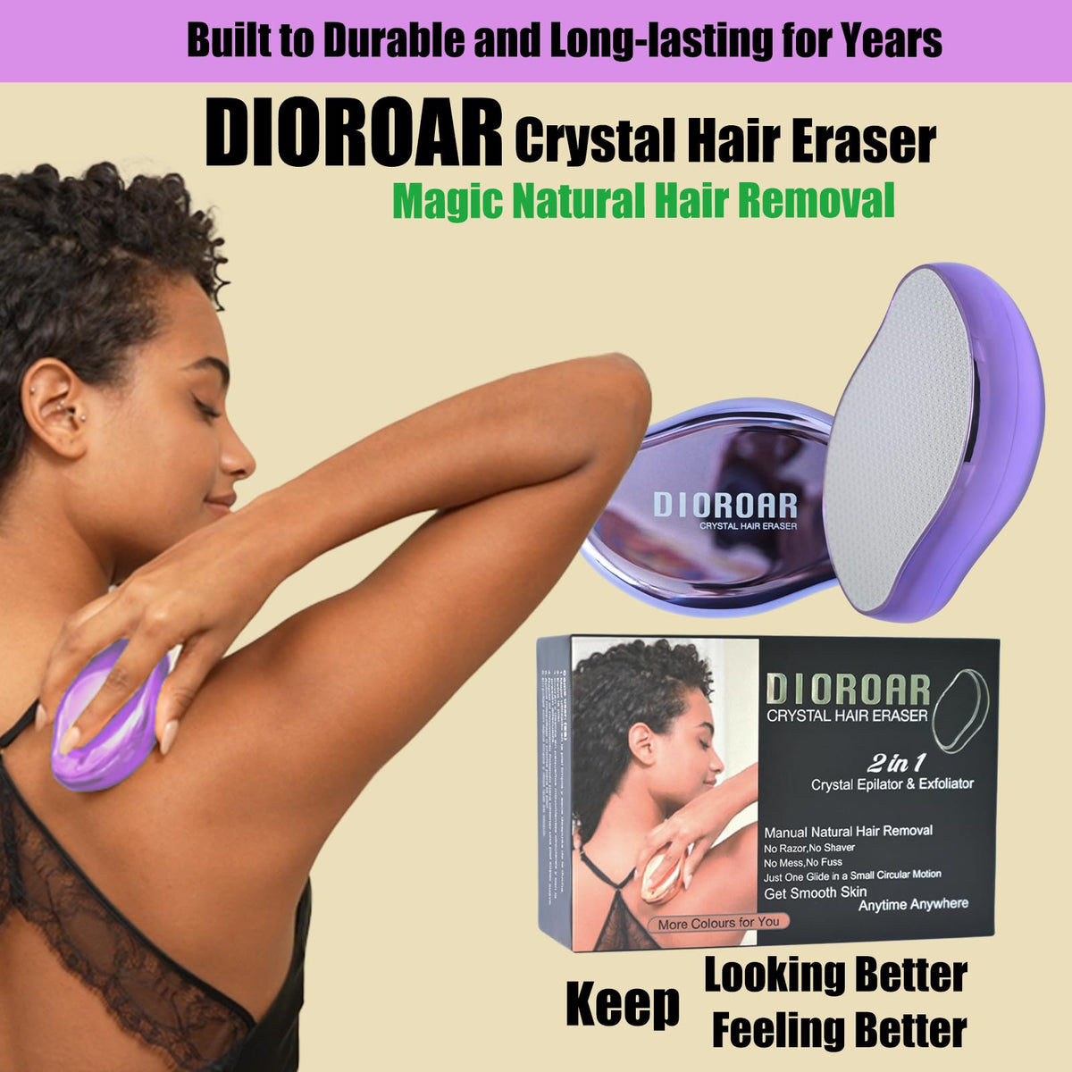 DIOROAR Crystal Hair Eraser held in hand for compact travel usability