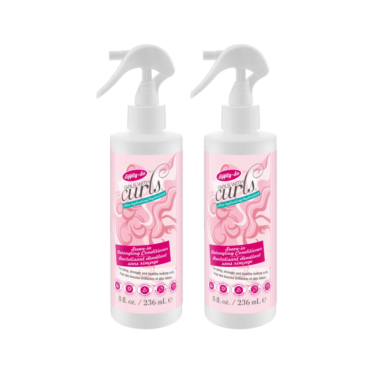 Dippity Do Girls With Curls bottle close-up for easy detangling and hydration.