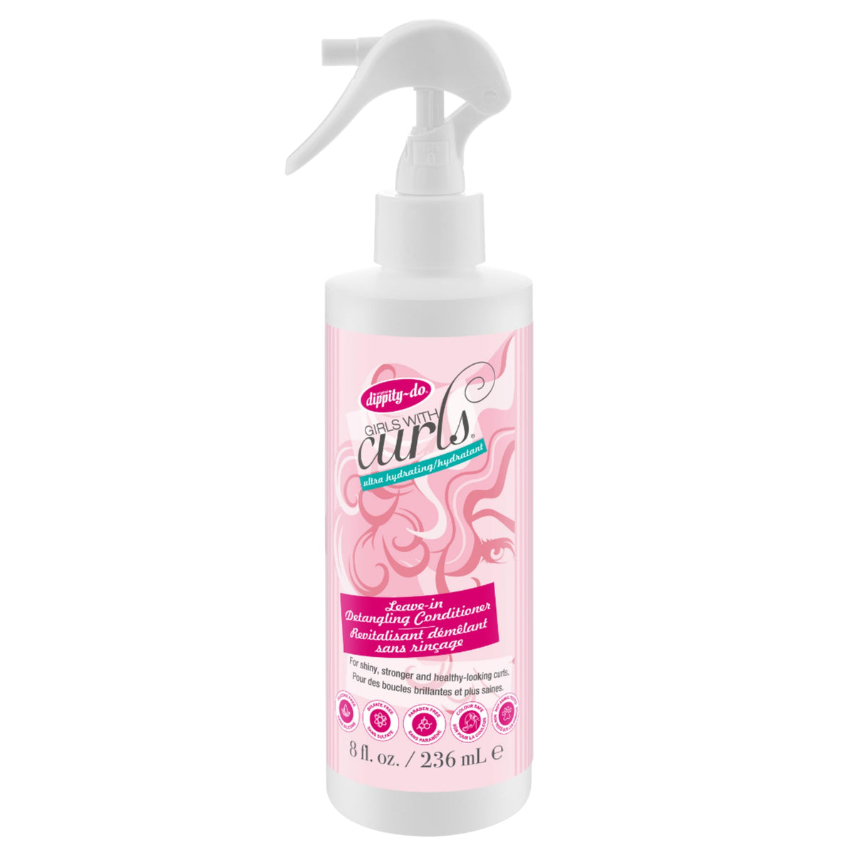 Dippity Do Girls With Curls lightweight formula on hair for soft feel.