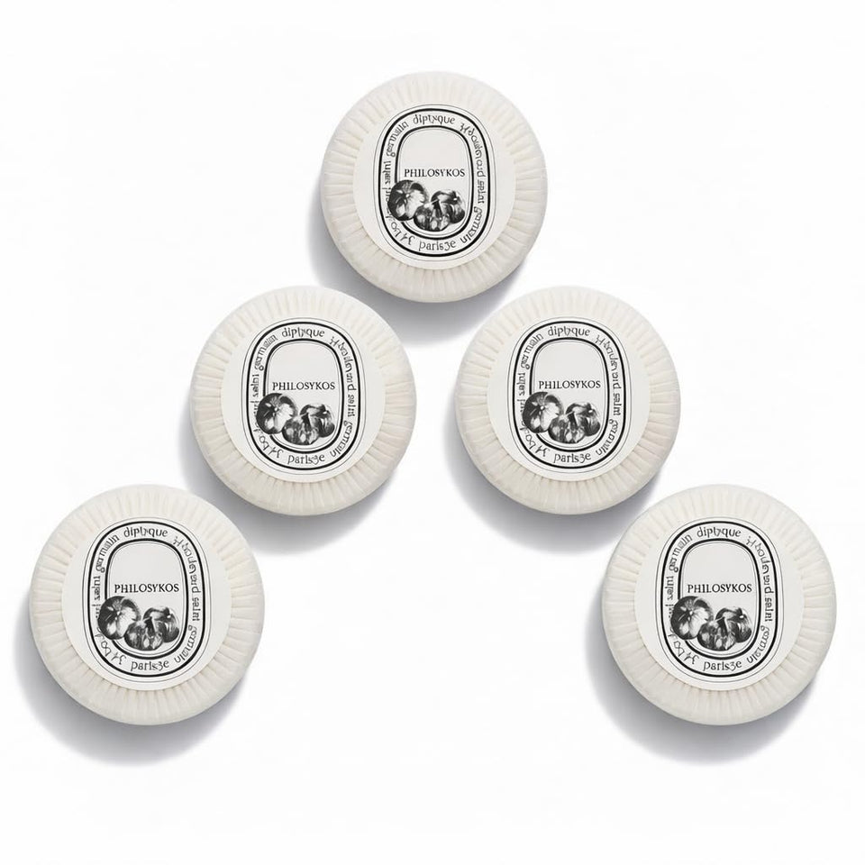 Diptyque Philosykos round soaps five-pack ideal for upscale guest bathrooms
