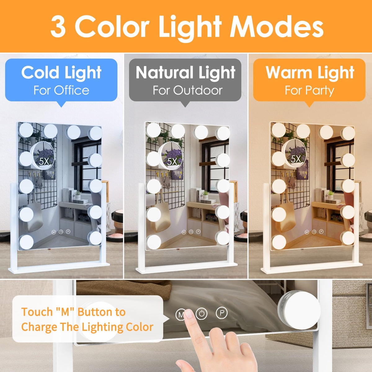 Dirket vanity mirror shows 360-degree rotation for flexible viewing angles