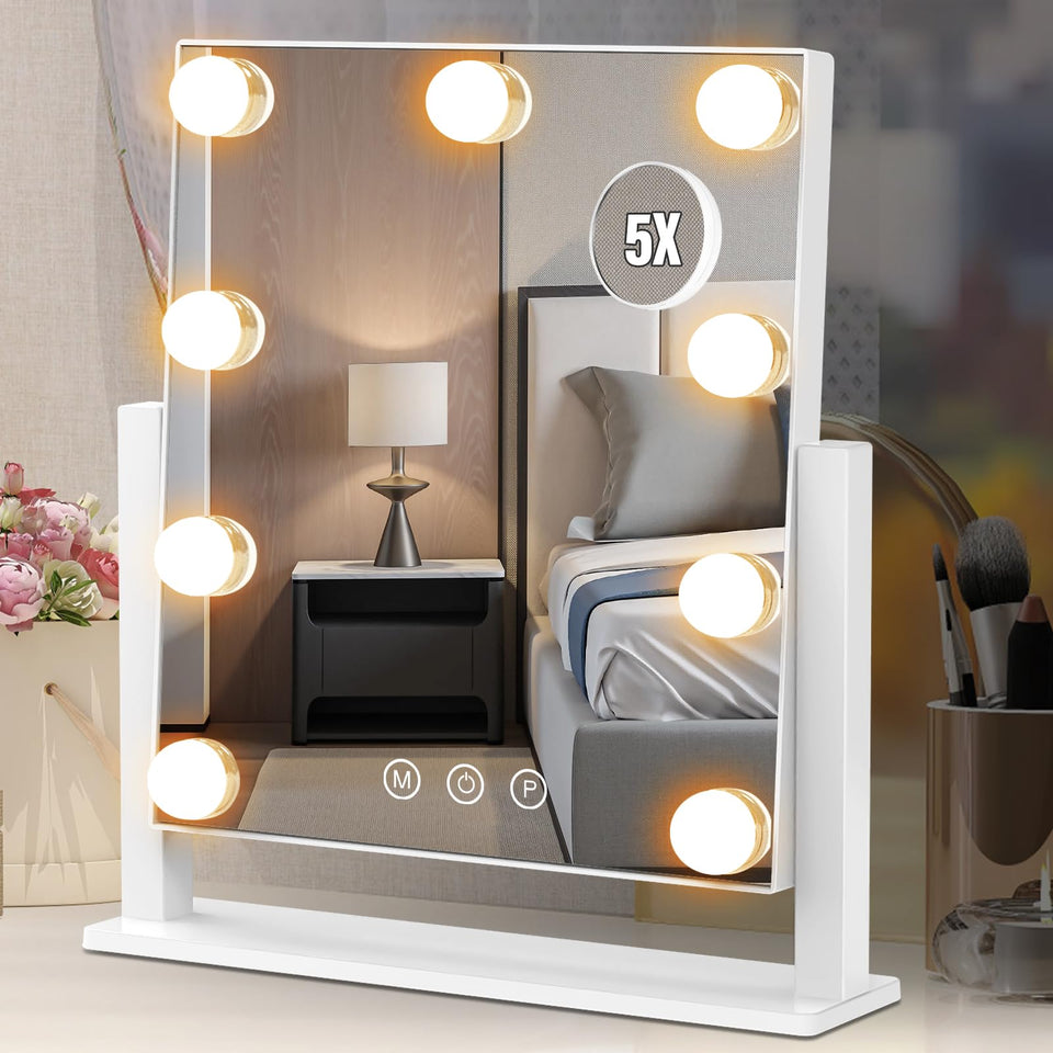 Dirket vanity mirror with lights on a dresser for flawless makeup prep.