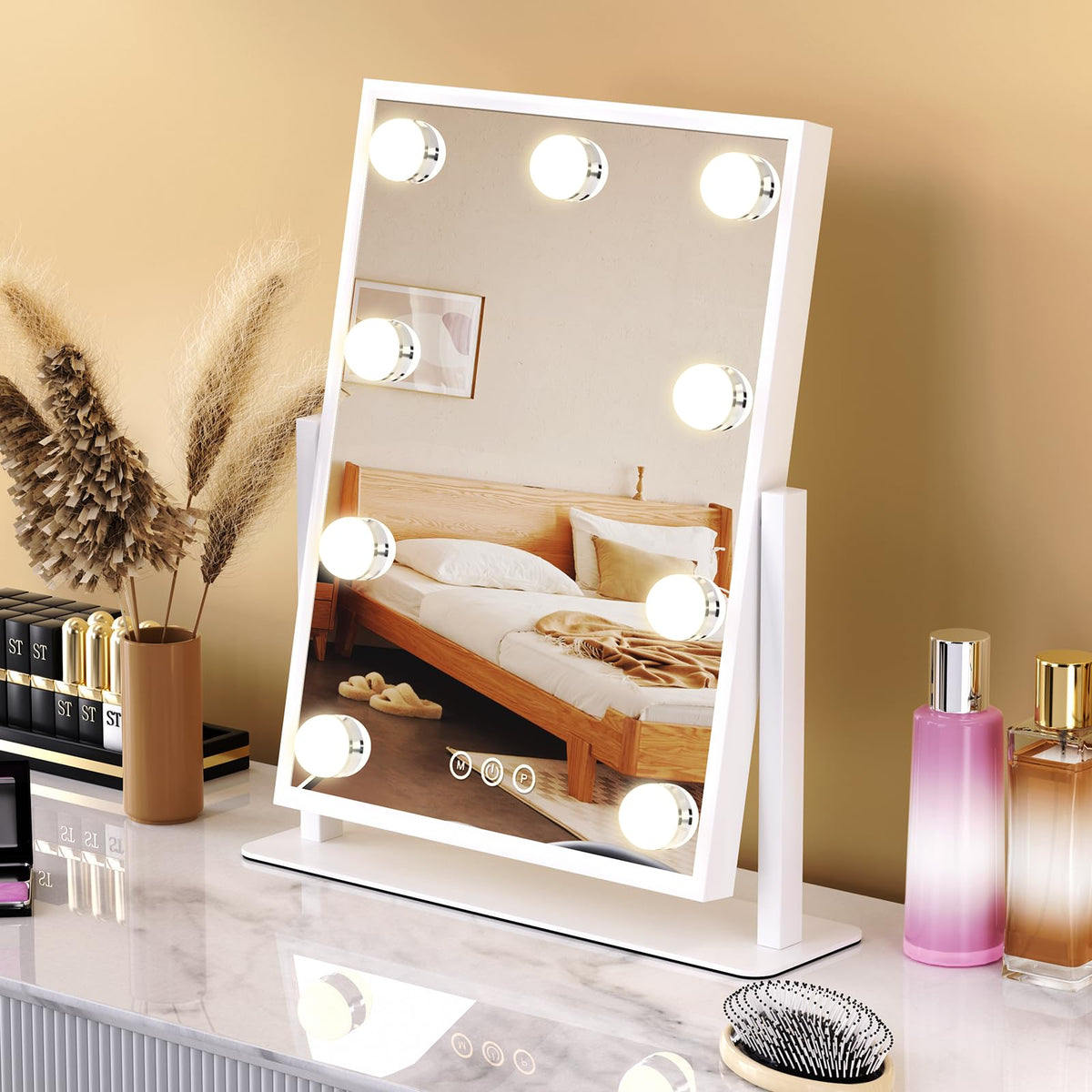 Dirket vanity mirror with lights — USB-powered, plug-and-play setup.