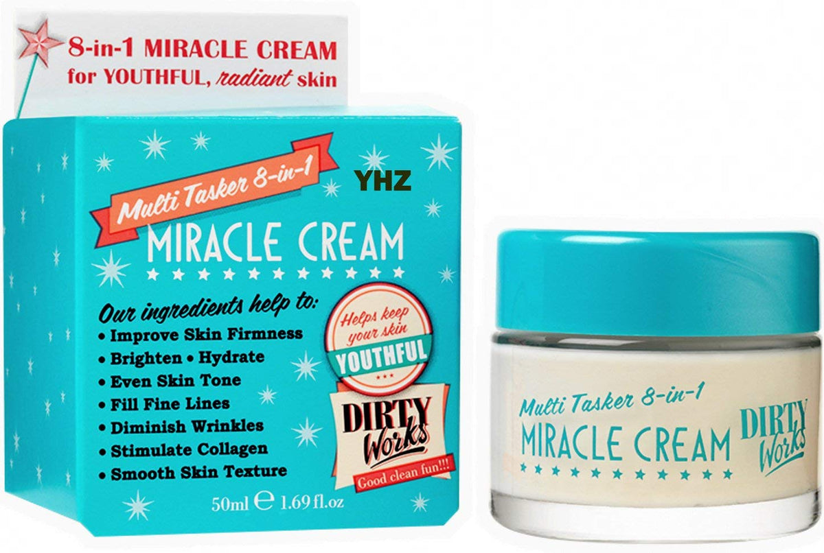 Dirty Works Multi Tasker 8-in-1 Miracle Cream bottle close-up for deep hydration.