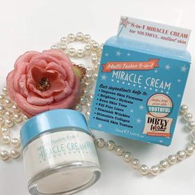 Dirty Works brand logo beside product shot conveys premium skincare.