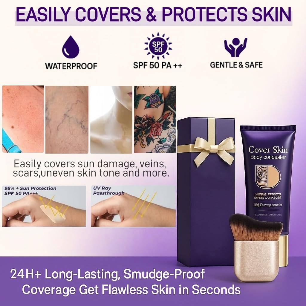 Diryi leg and body makeup application showing even-toned skin.