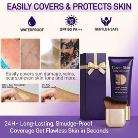 Diryi leg and body makeup application showing even-toned skin.