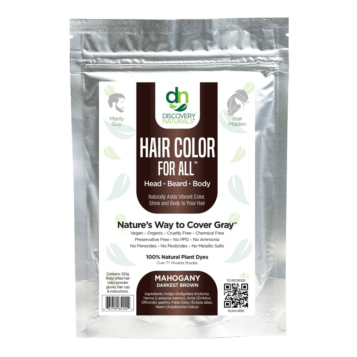 Discovery Naturals Brown Henna Kit packaging for at-home color