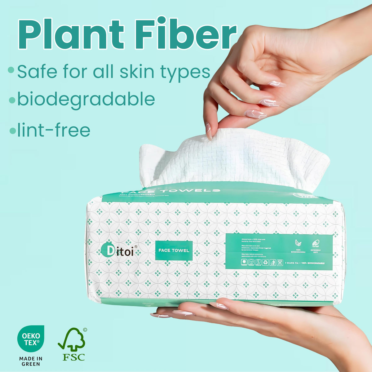 Ditoi disposable face towels dual-texture with smooth side for gentle cleansing.