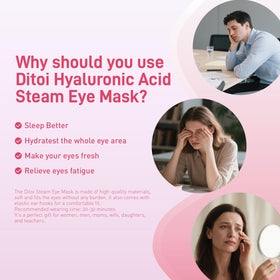 Ditoi Steam Eye Mask Rose hyaluronic formula enhances moisture during use.