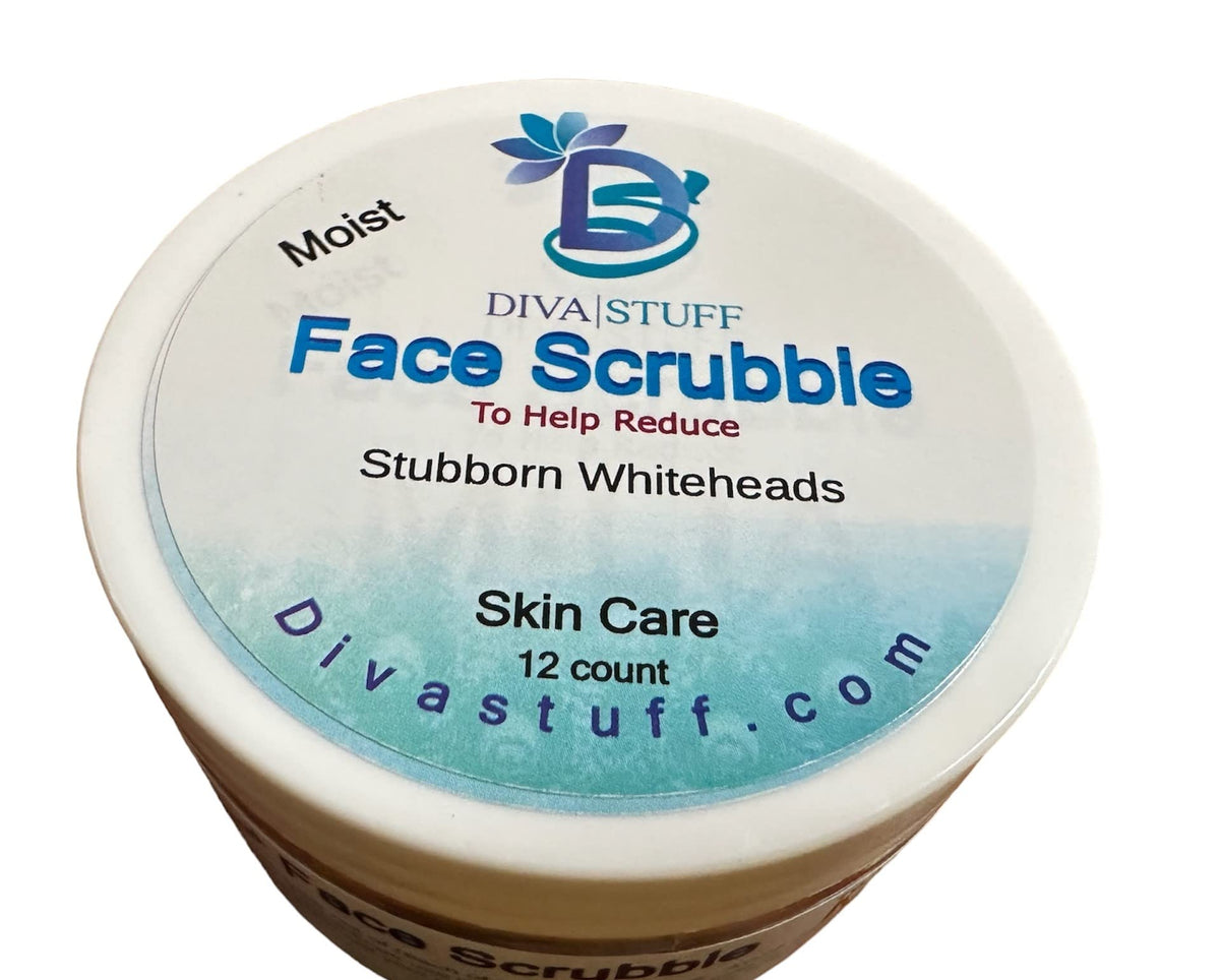 Diva Stuff Face Scrubbies 12-pack showing multiple pads for routine exfoliation and consistent care.