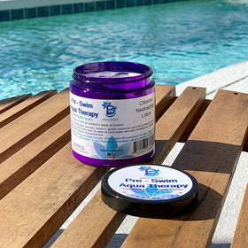 Diva Stuff Pre-Swim Aqua Therapy ingredients graphic featuring Vitamin C and castor oil.