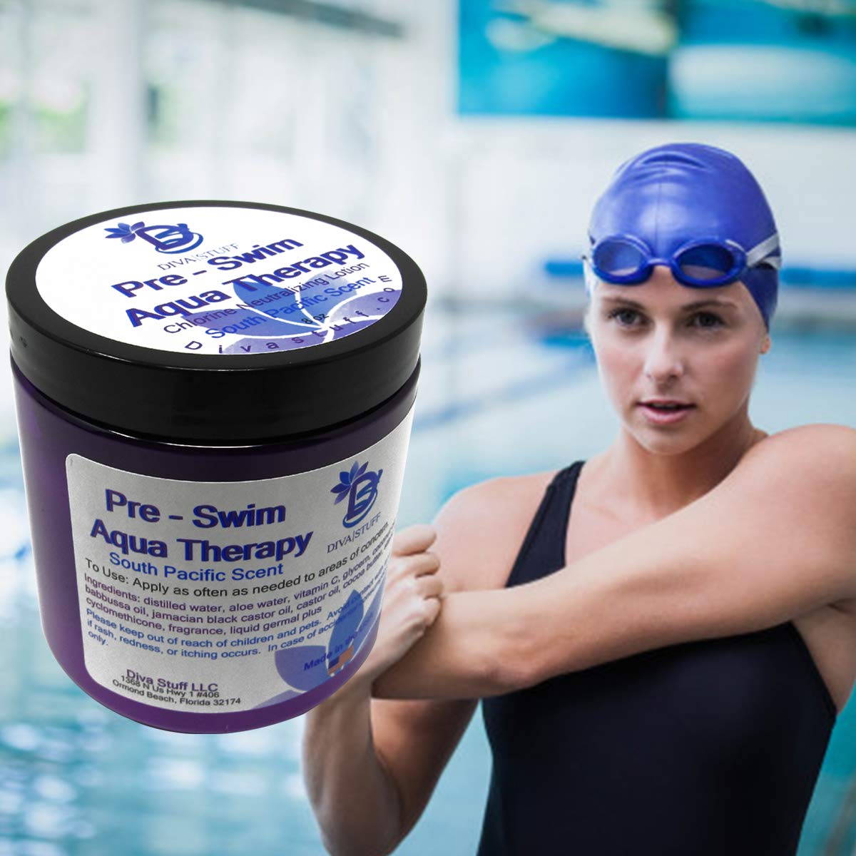 Diva Stuff Pre-Swim Aqua Therapy textured cream provides rich moisture.