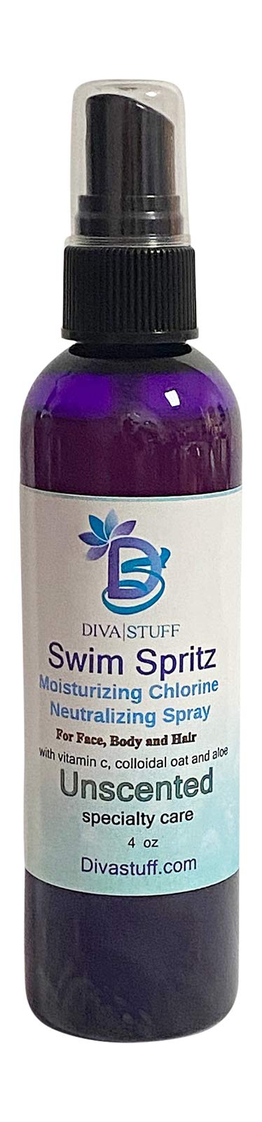 Diva Stuff Swim Spritz bottle in unscented formula, ideal for pre and post-swim use