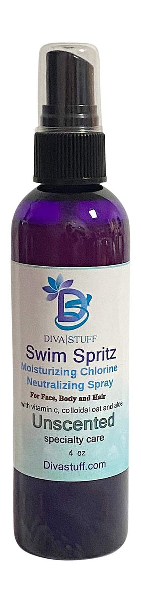 Diva Stuff Swim Spritz bottle in unscented formula, ideal for pre and post-swim use