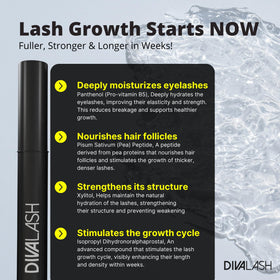 Lashes appear longer with Divalash growth serum over time