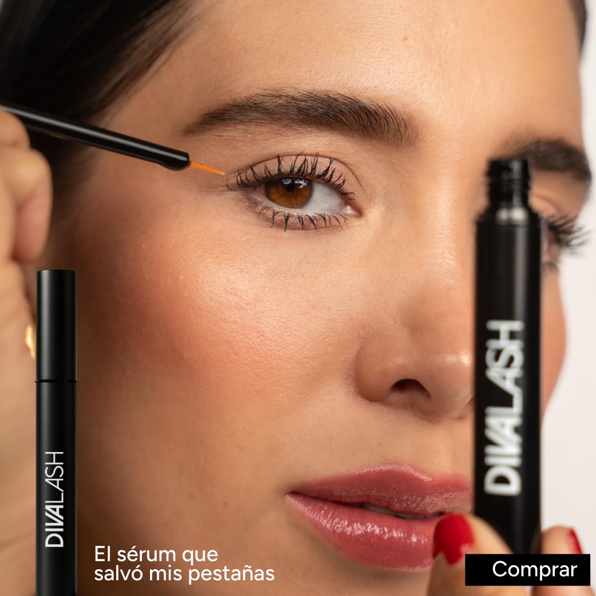Close-up of Divalash precision applicator applying along the lash line for fullness