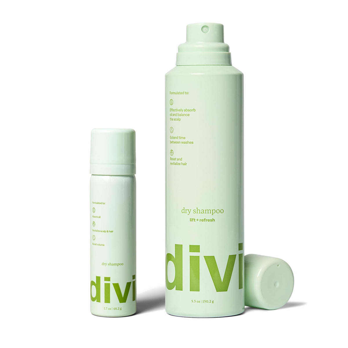 Divi Dry Shampoo full-size bottle for quick oil absorption and refresh.