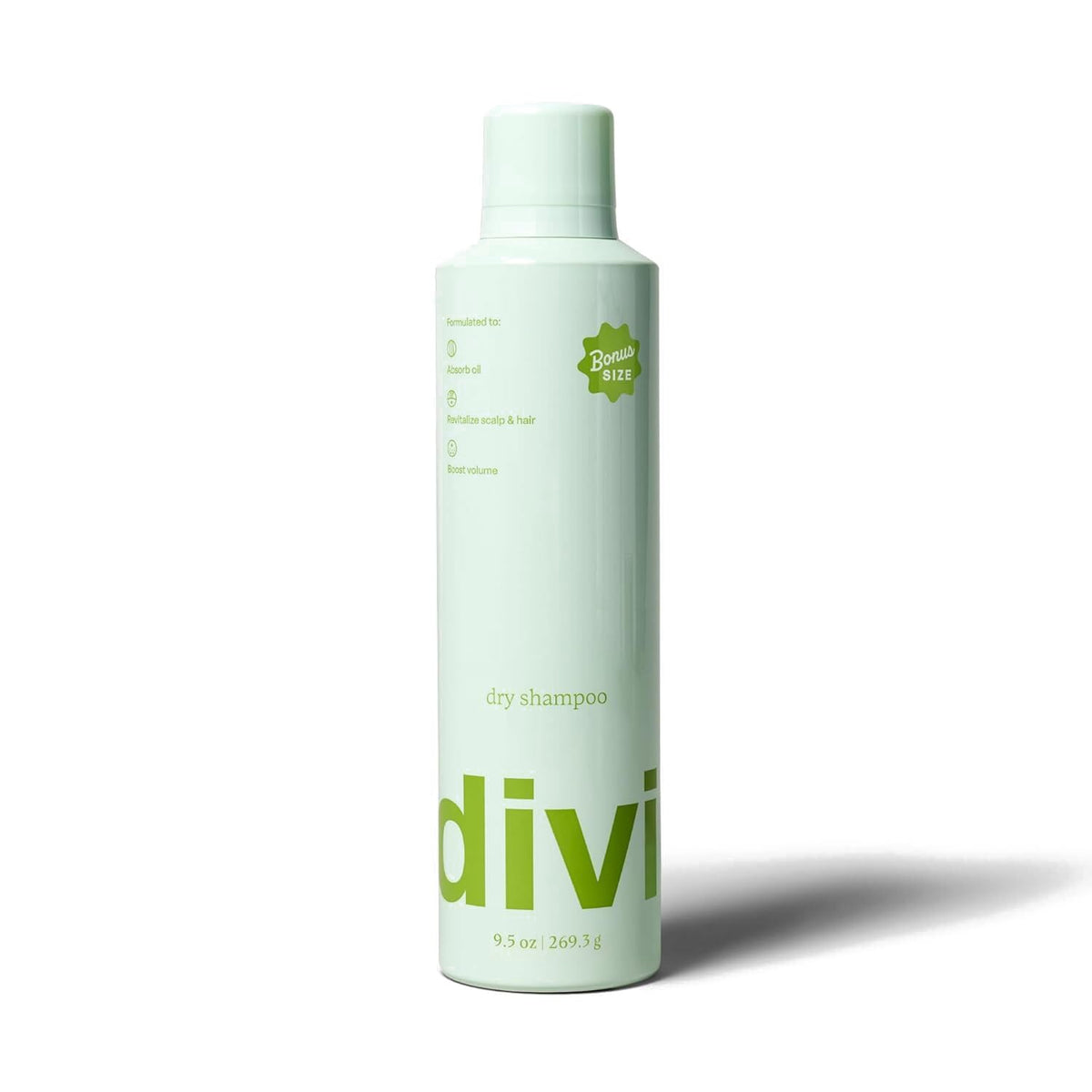 Divi dry shampoo spray absorbs oil at the roots for a refreshed look.