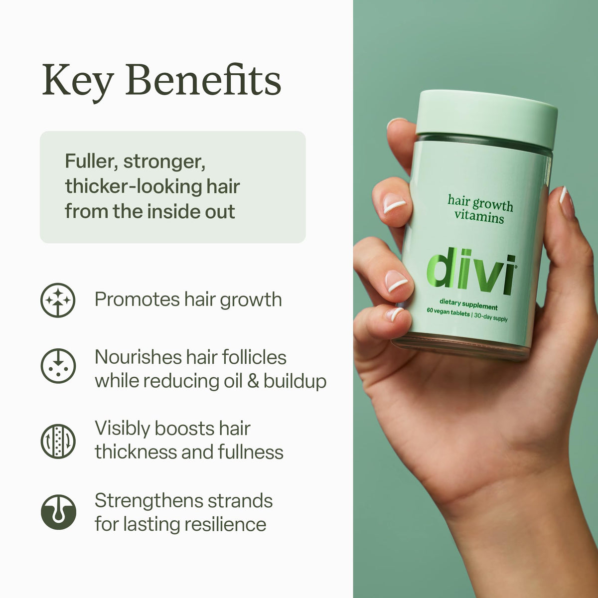 Divi Hair Vitamins 60-count bottle supports daily nourishment