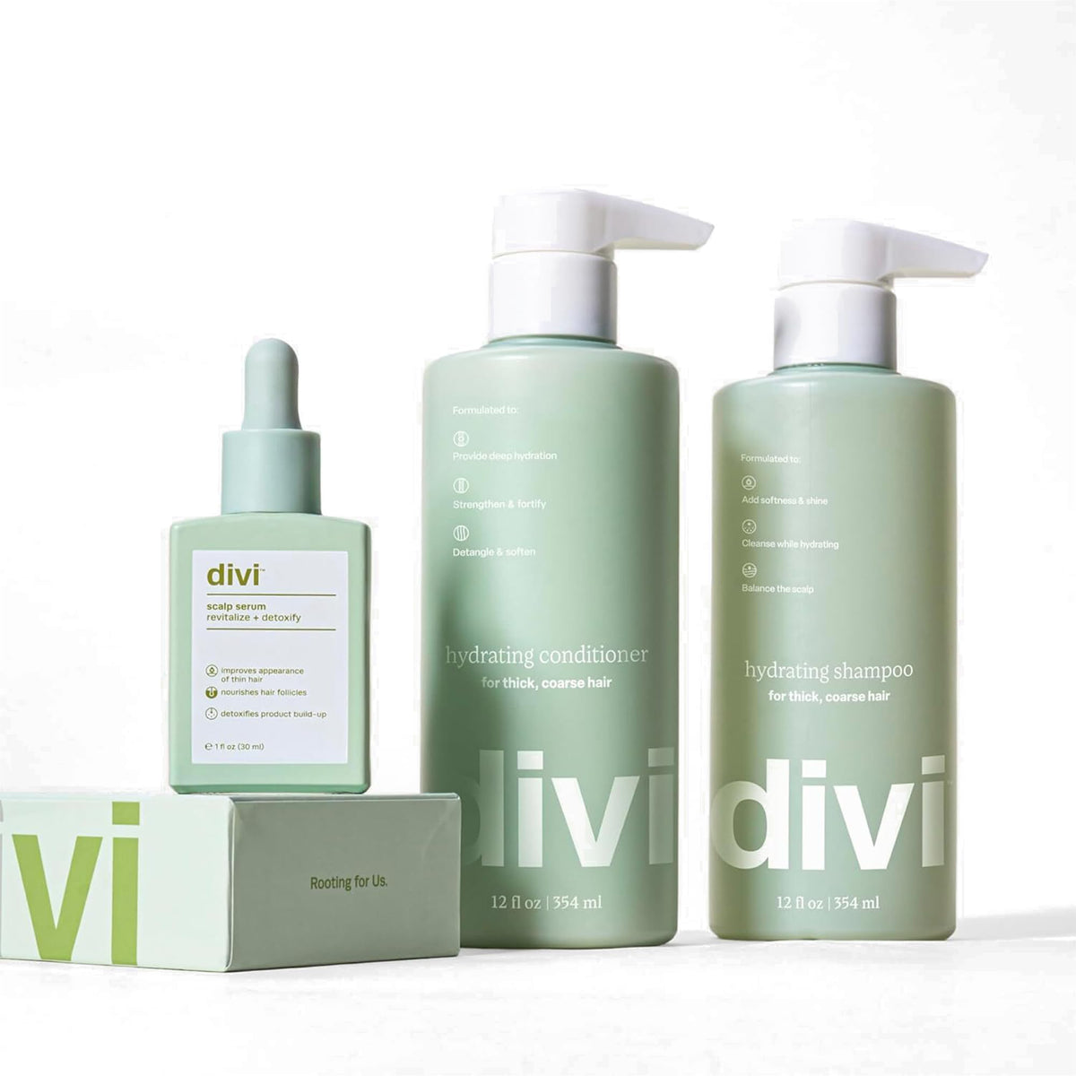 Divi Hydrating Shampoo bottle for a gentle cleanse on thick hair.