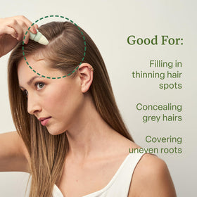 Divi Root Touch-Up Powder closeup texture reveals a smooth, buildable powder on hair roots.