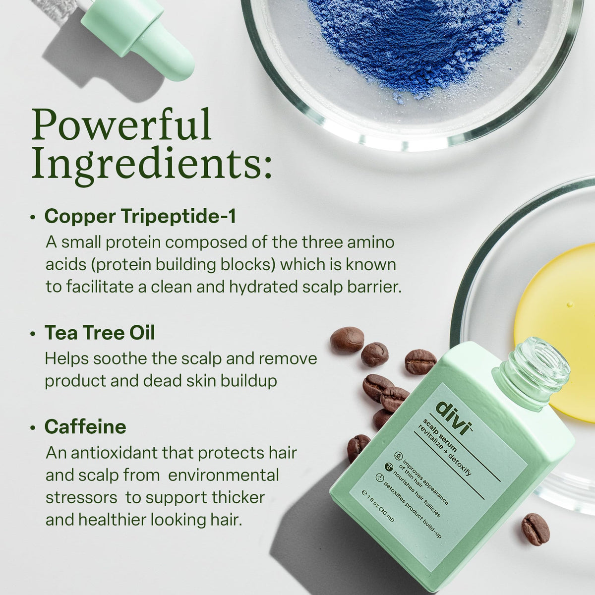 Divi scalp serum dropper—precise nighttime application for balanced scalp.