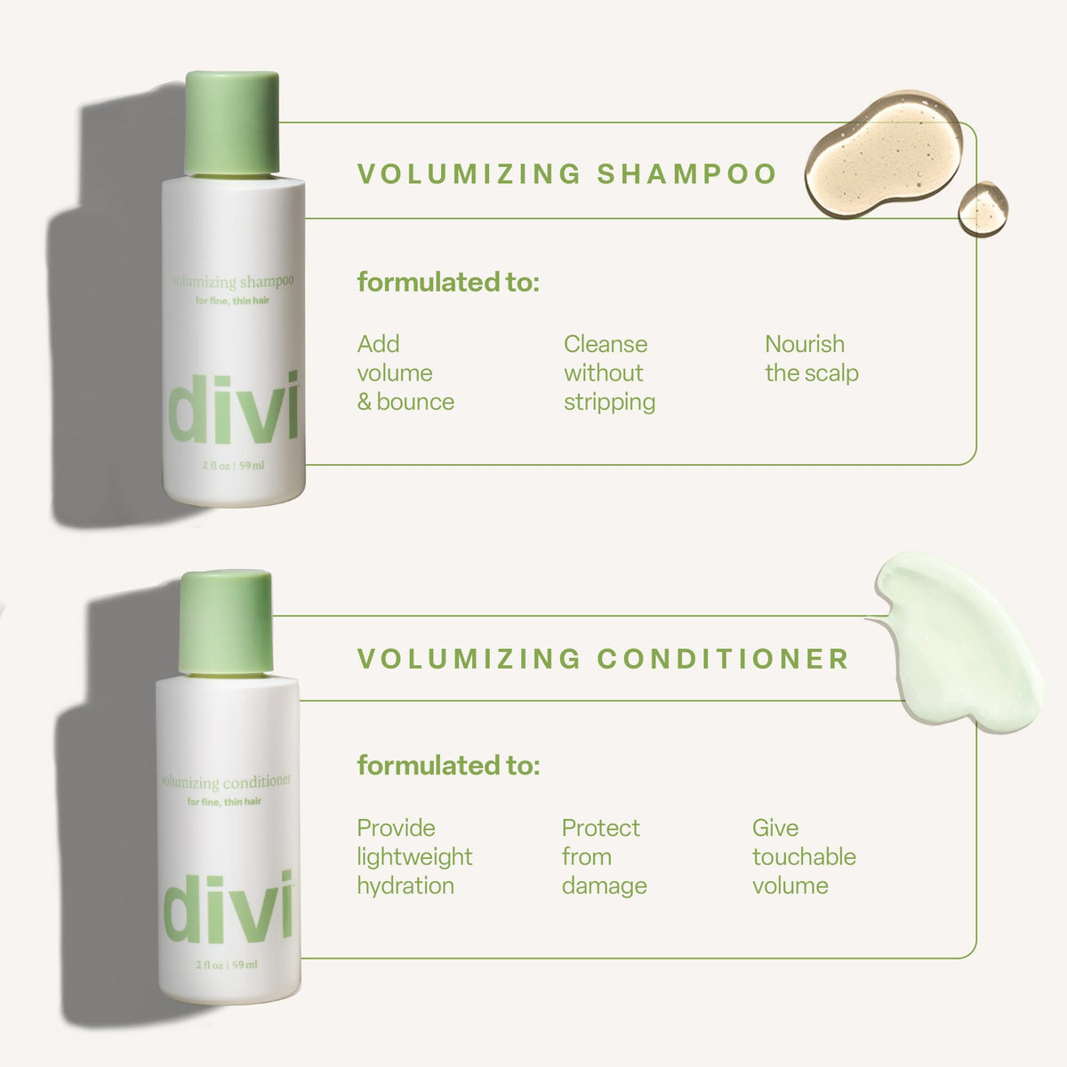 Divi travel-size conditioner bottle ideal for daily volume and hydration