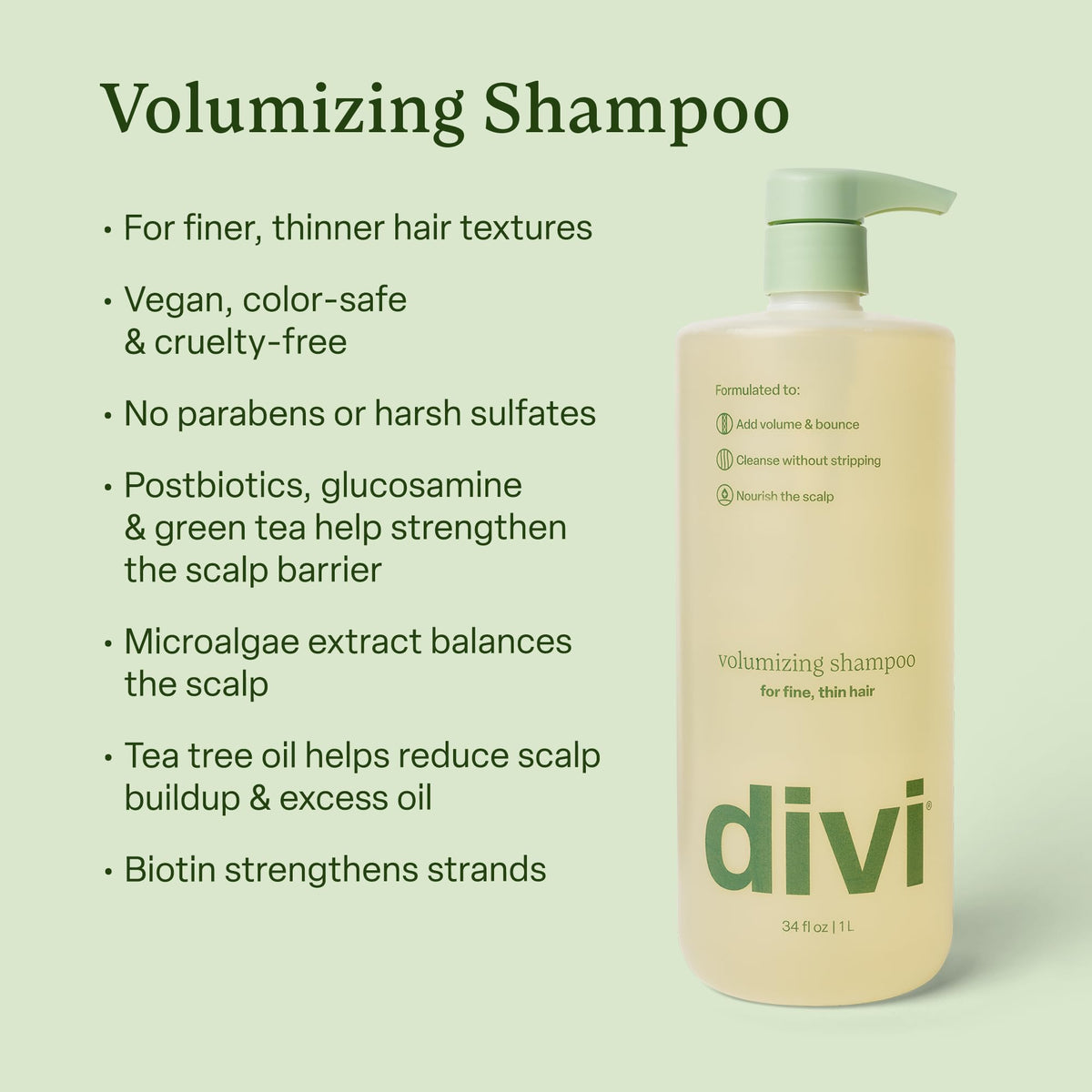 Divi Volumizing Shampoo provides visible volumization on hair strands