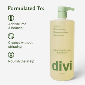 Divi Volumizing Shampoo lather showing hair fullness after wash