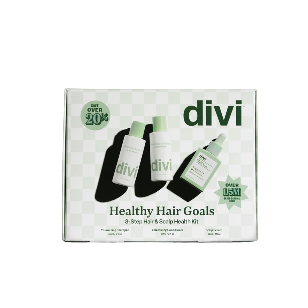 Divi volumizing shampoo bottle demonstrates lightweight lift for fine hair.