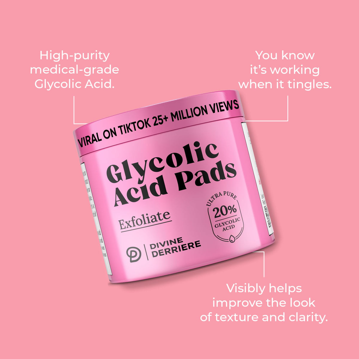 Divine Derriere glycolic pads textured fiber close-up highlights non-woven exfoliation surface.