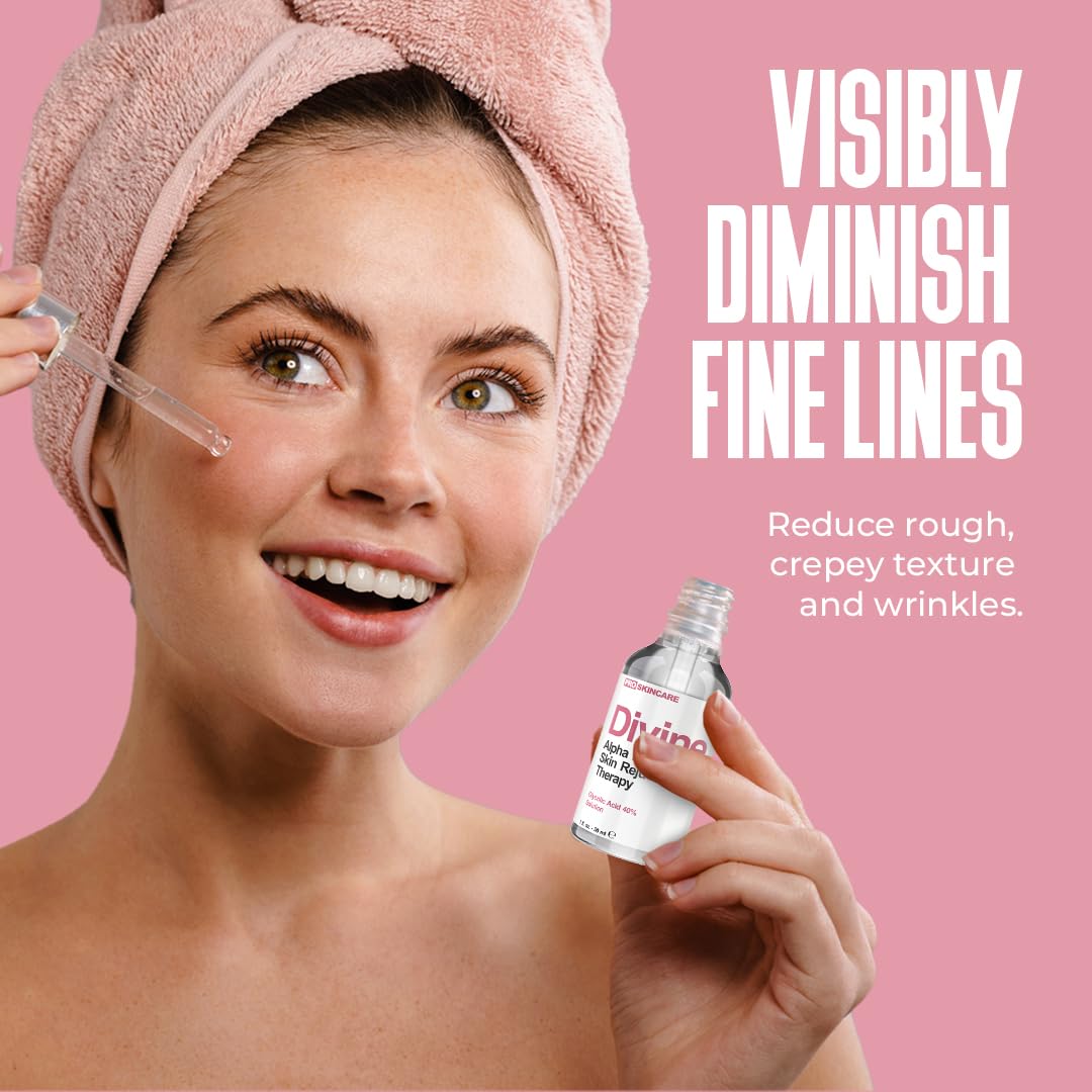 Divine Derriere peel swatch on hand highlights fast-acting exfoliation.