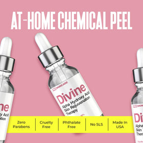 Divine Derriere liquid exfoliant texture close-up shows lightweight formula.